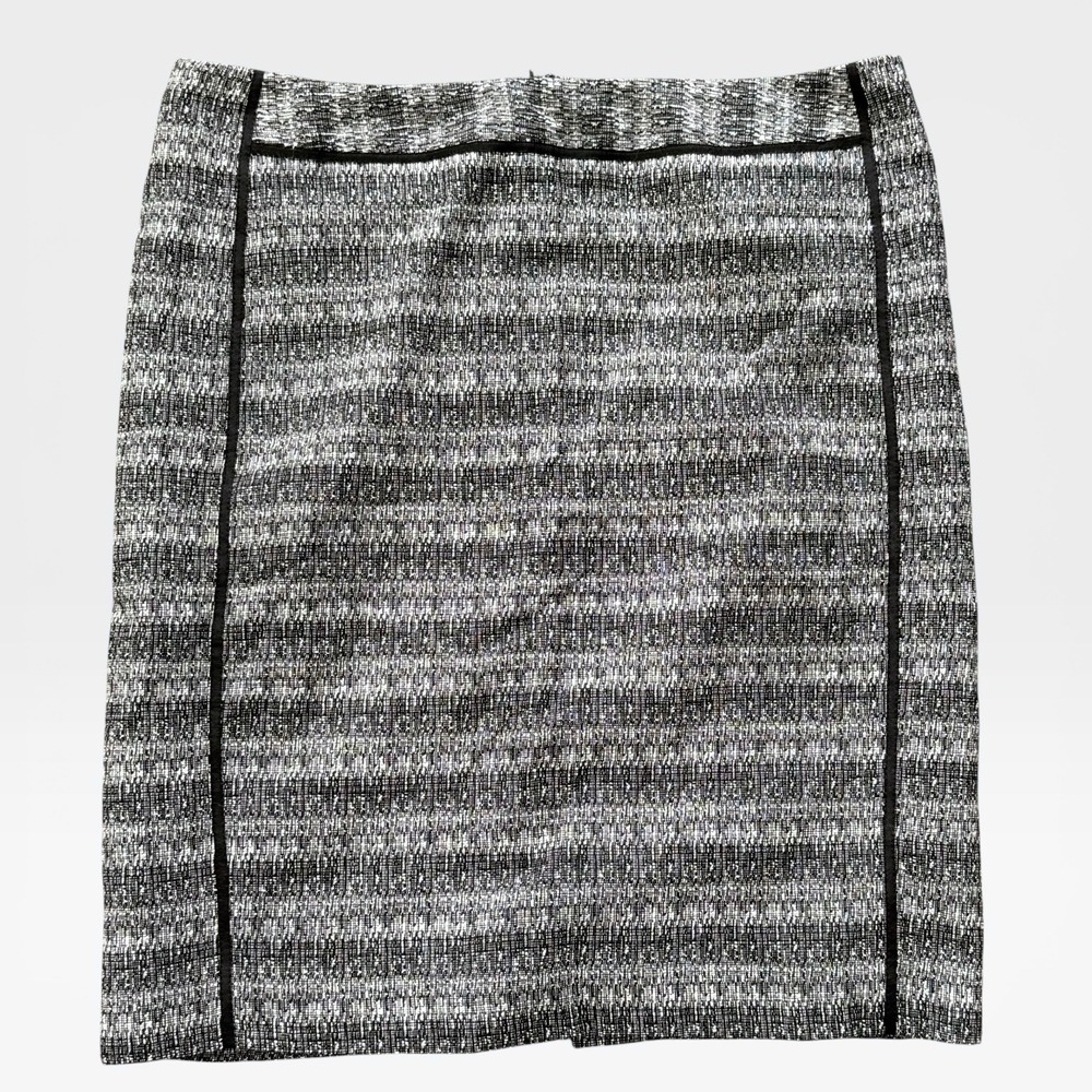 Liz Claiborne Black White Tweed Pencil Skirt Ribbon Trim Sz 14 Professional Work